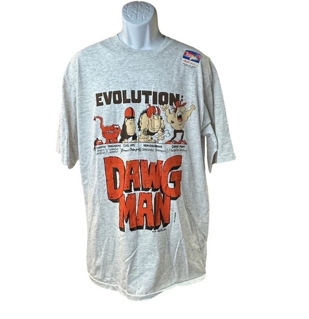 Vintage 1993 Cleveland Browns Dawg Man Evolution T Shirt XL Unbalanced Lines USA